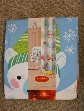 St. Nicholas Square Light Blue Snow Bear Holiday Shower Curtain